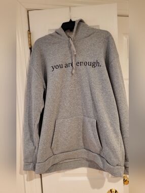 Gray "You Are Enough" Hoodie Sweatshirt - Women Sweaters